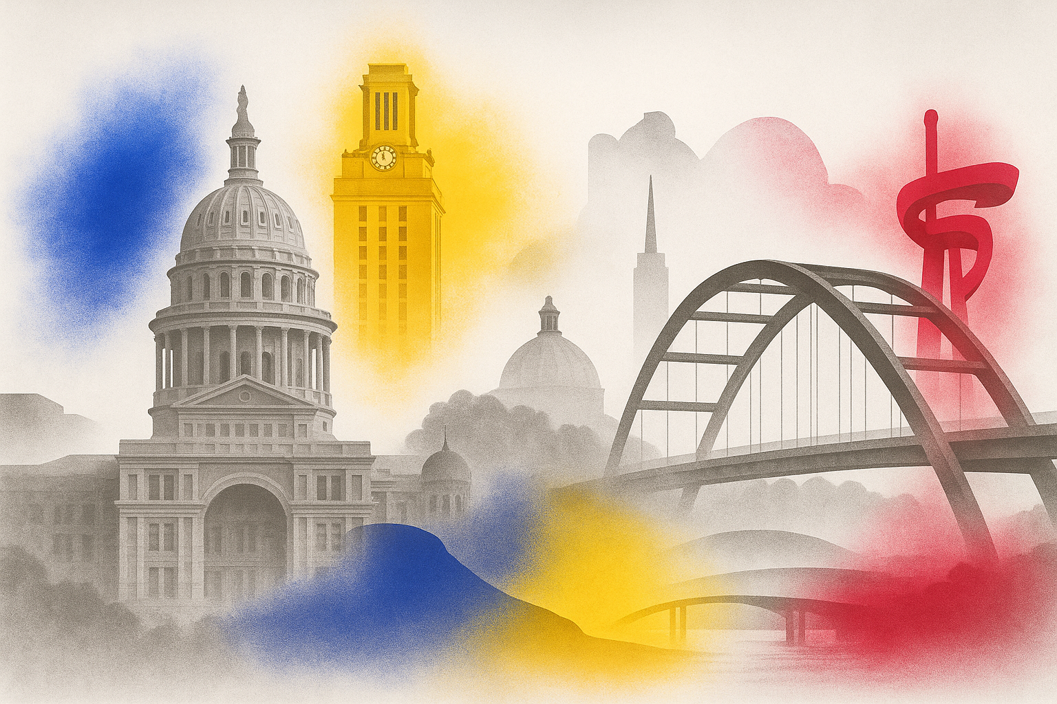 Texas Capitol, UT Tower, Houston bridge — the Texas MoGhraOps calls home